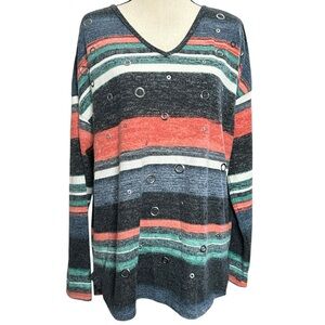 Knit Chic Sweater XL Stripes V-Neck